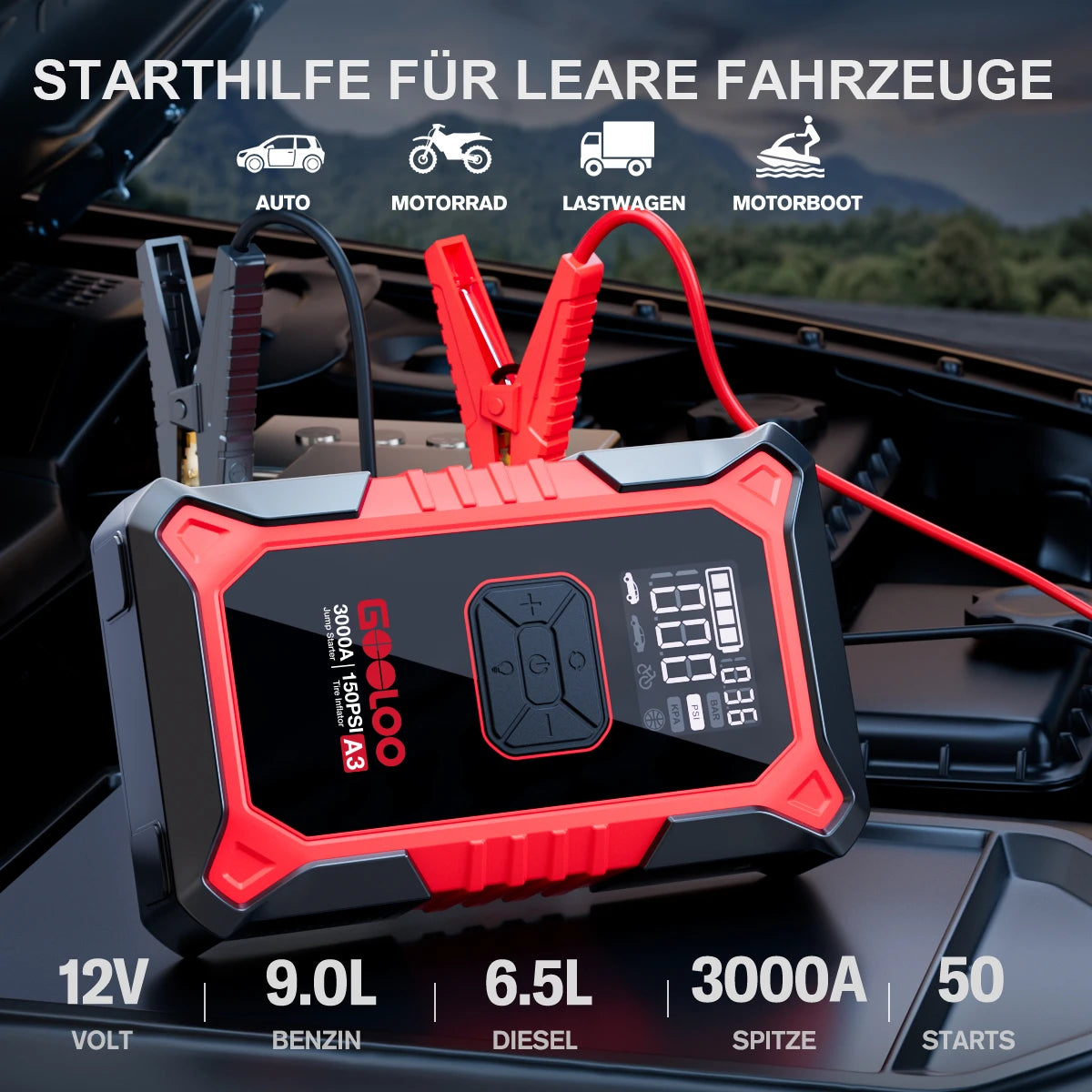 GOOLOO A3 Supersafe Starthilfe Powerbank mit Luftkompressor 3000A