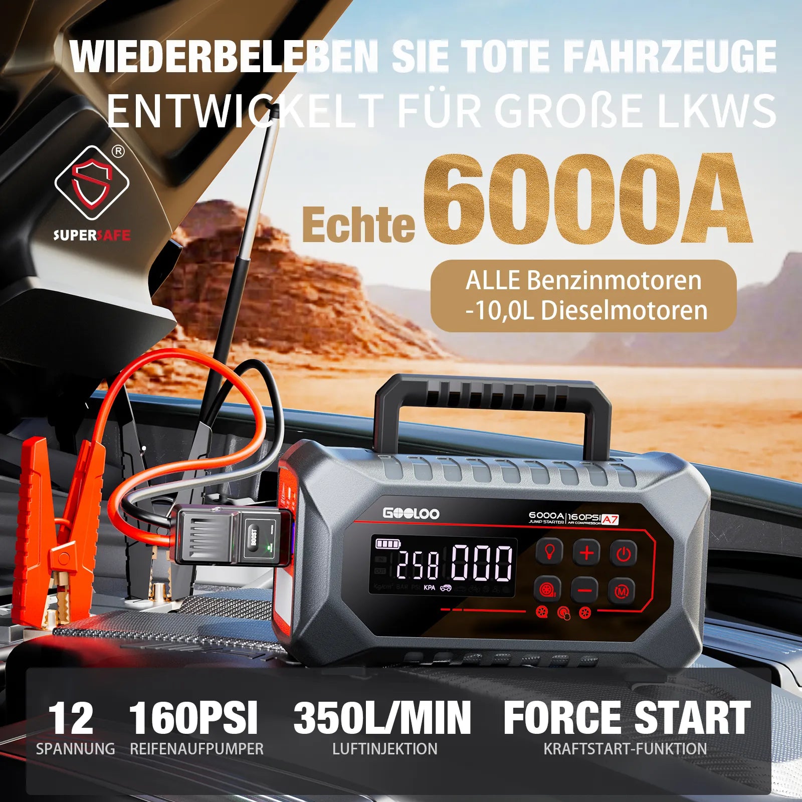 GOOLOO A7 Starthilfe Powerbank mit Luftkompressoren und Luftpumpe 6000A