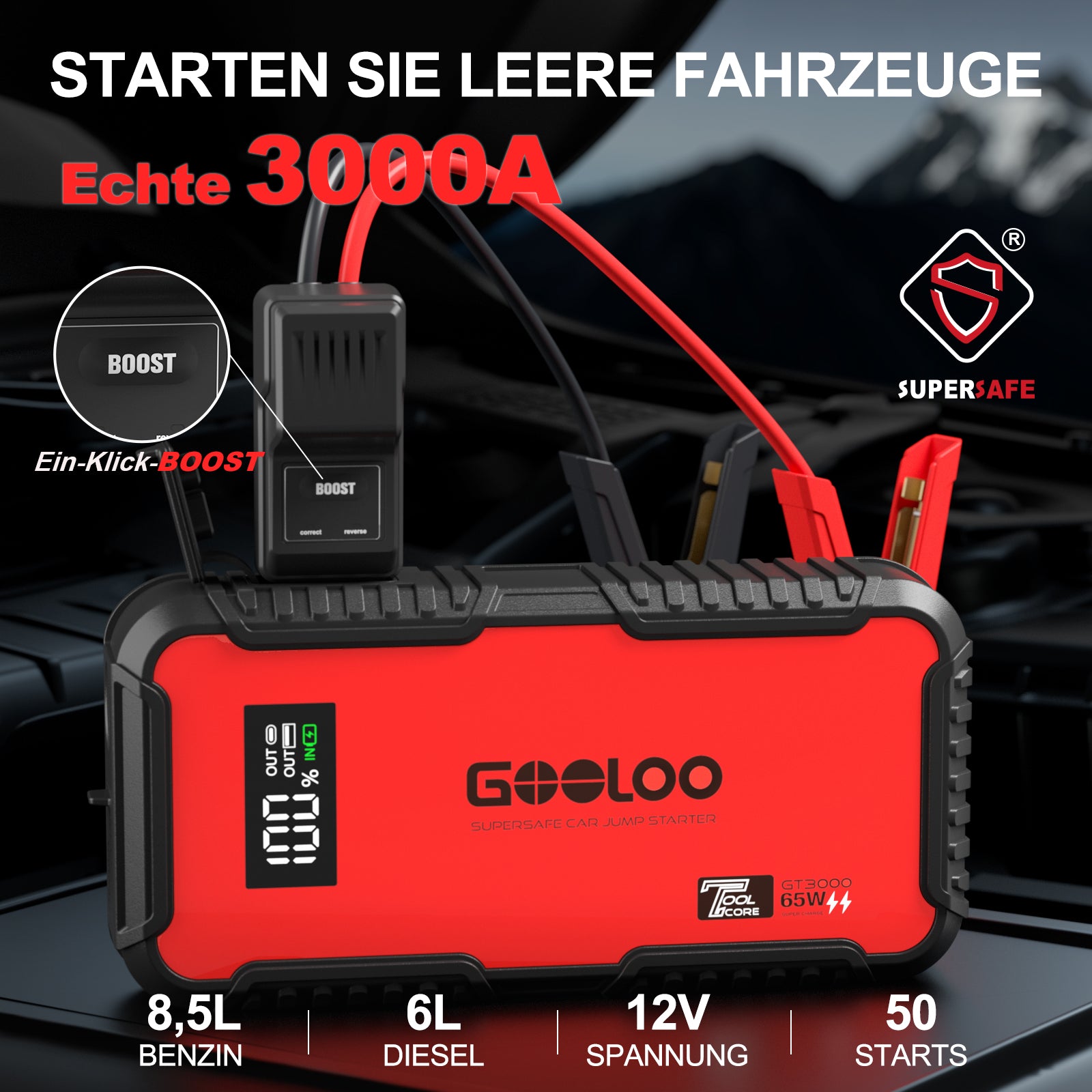 GOOLOO GT3000 Starthilfe Powerbank 3000A mit EVA-Tasche