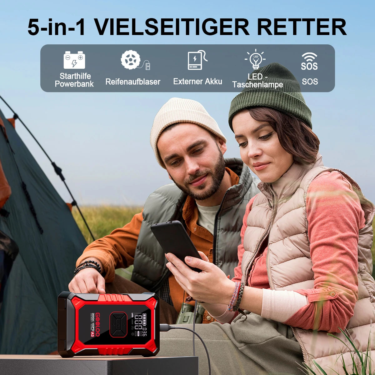 GOOLOO A3 Supersafe Starthilfe Powerbank mit Luftkompressor 3000A