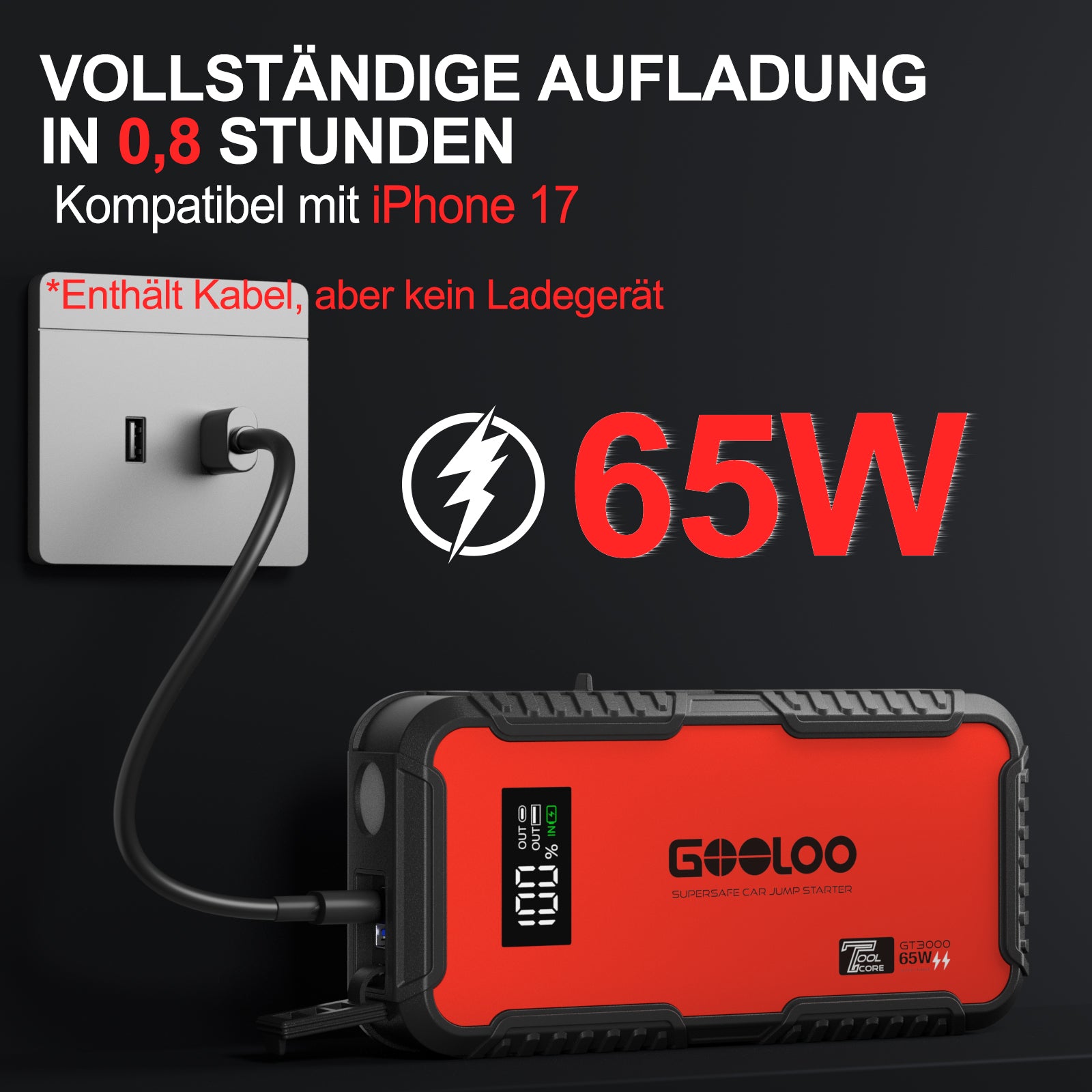 GOOLOO GT3000 Starthilfe Powerbank 3000A mit EVA-Tasche