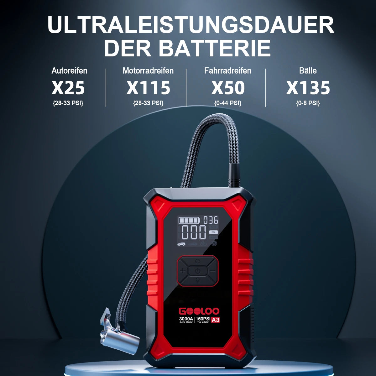 GOOLOO A3 Supersafe Starthilfe Powerbank mit Luftkompressor 3000A