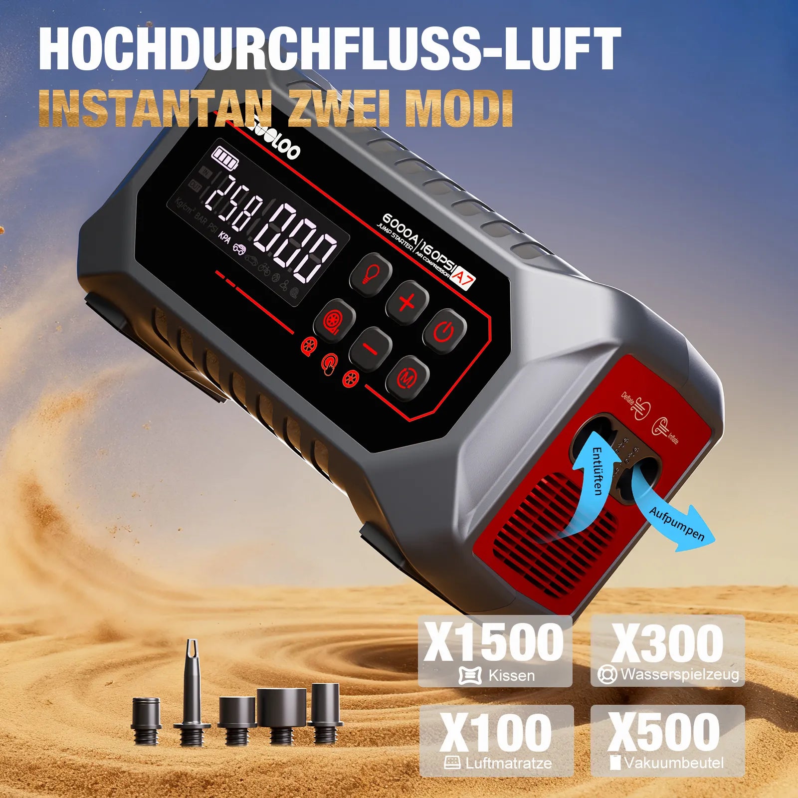 GOOLOO A7 Starthilfe Powerbank mit Luftkompressoren und Luftpumpe 6000A
