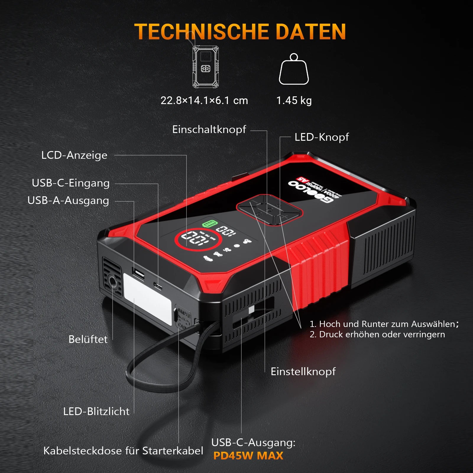 GOOLOO A5 Starthilfe Powerbank + F5S Elektrische Staubgebläse
