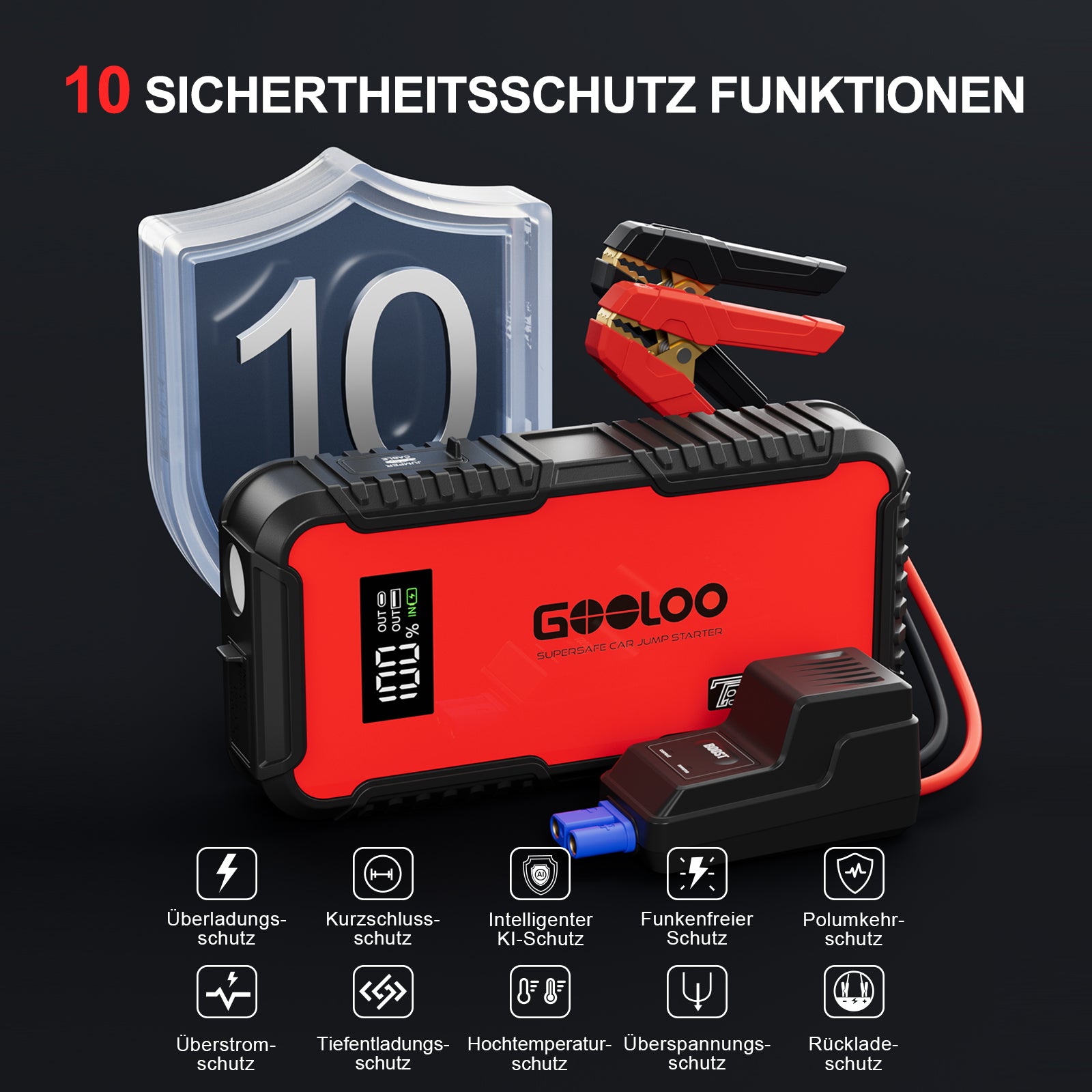 GOOLOO GT3000 Starthilfe Powerbank 3000A mit EVA-Tasche