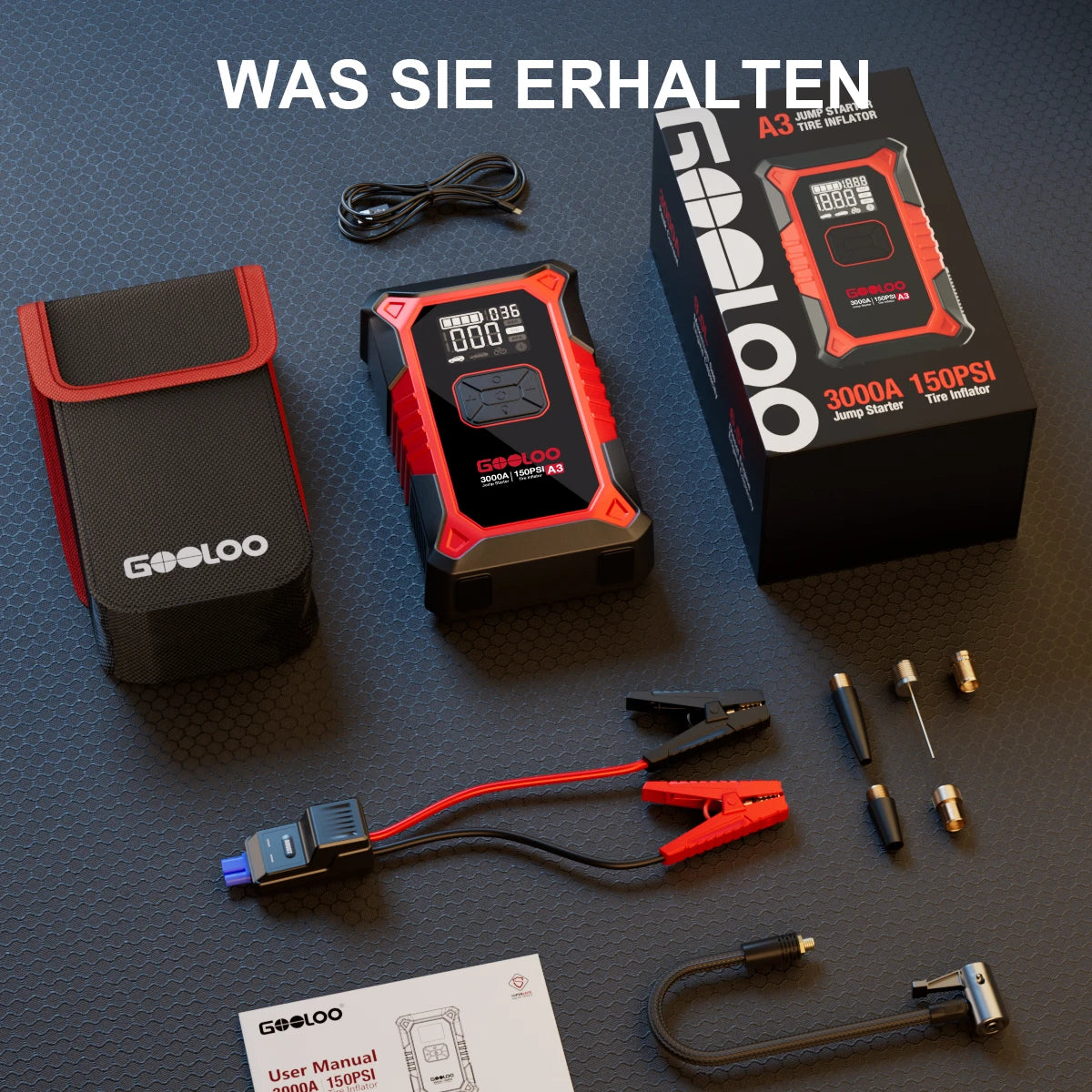 GOOLOO A3 Supersafe Starthilfe Powerbank mit Luftkompressor 3000A