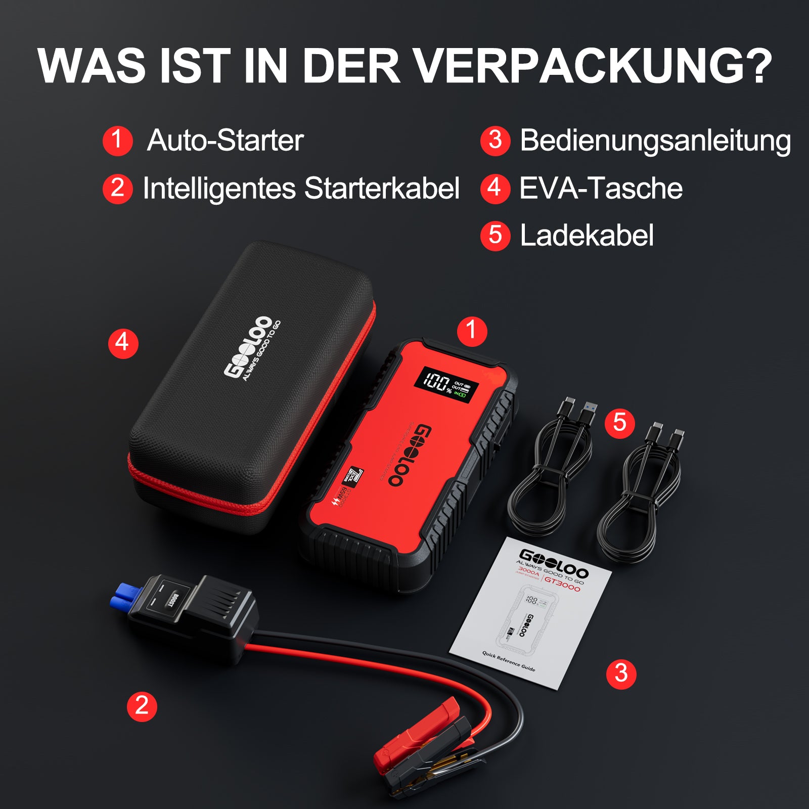 GOOLOO GT3000 Starthilfe Powerbank 3000A mit EVA-Tasche