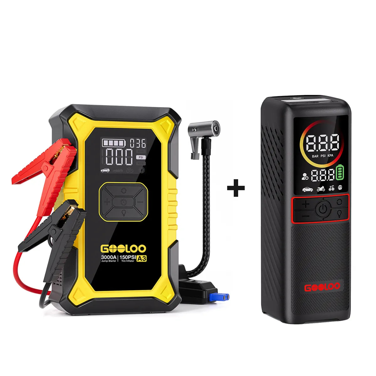 GOOLOO A3 Starthilfe Powerbank mit Luftkompressor 3000A 12V,für 9L Benzin/6,5L Diesel, -20°C bis 60°C