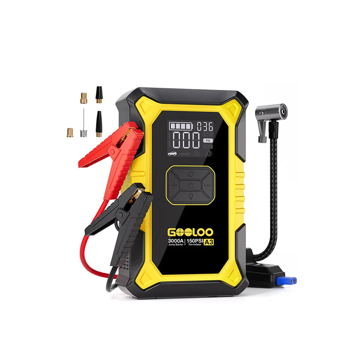 GOOLOO A3 Starthilfe Powerbank mit Luftkompressor 3000A 12V,für 9L Benzin/6,5L Diesel, -20°C bis 60°C