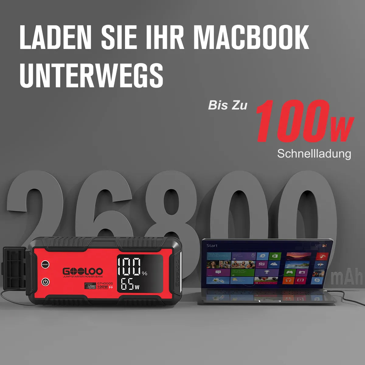 GOOLOO GT4000S  Starthilfe Powerbank 4000A 100W 12V, für 12L Benzin/10L Diesel, -20°C bis 60°C