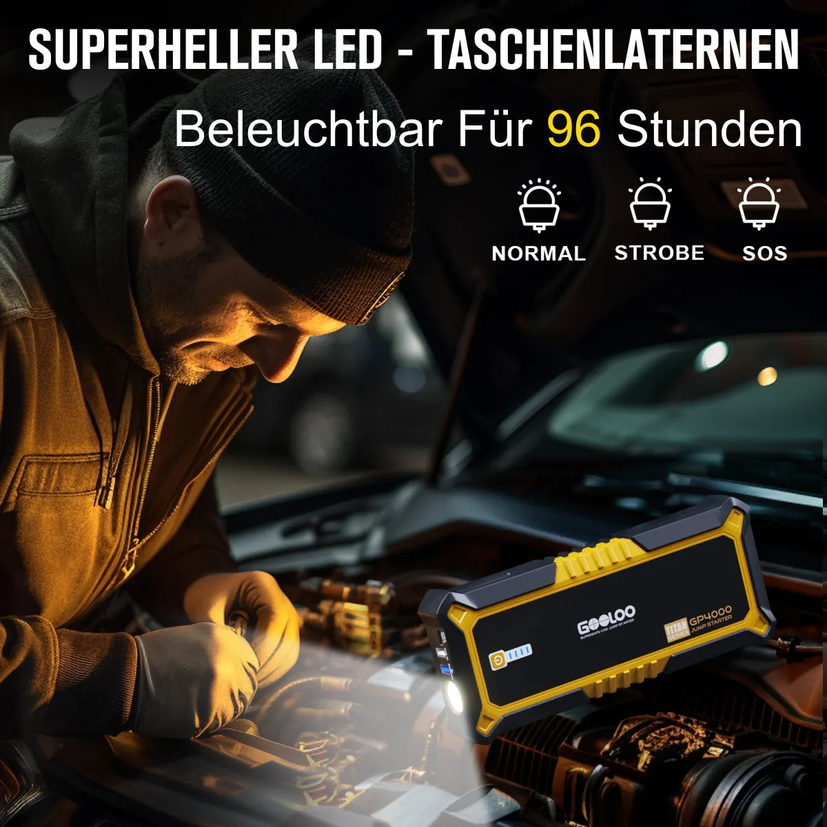 GOOLOO GP4000 Starthilfe Powerbank 4000A 12V, für 12L Benzin/10L Diesel, -20°C bis 60°C