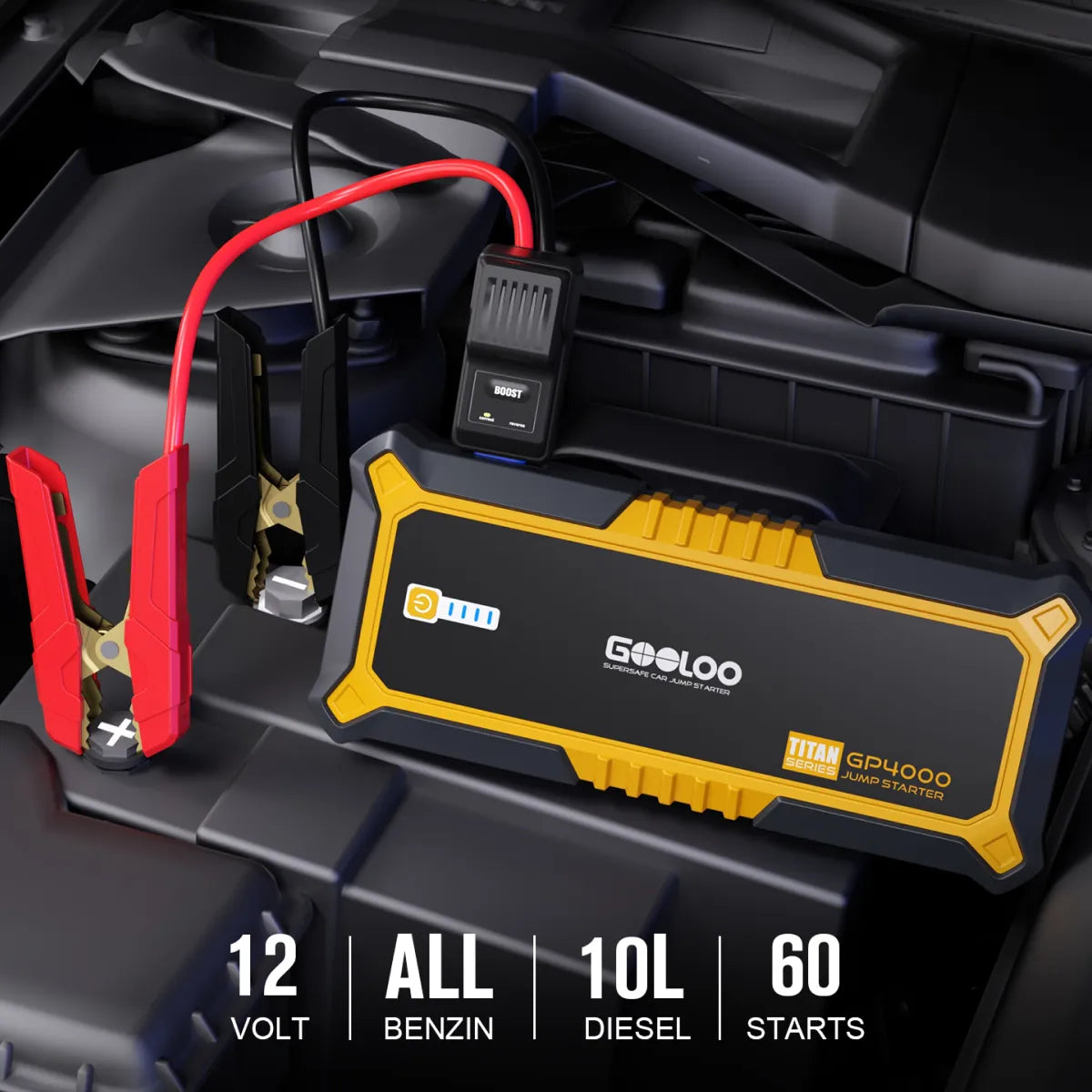 GOOLOO GP4000 Starthilfe Powerbank 4000A 12V, für 12L Benzin/10L Diesel, -20°C bis 60°C