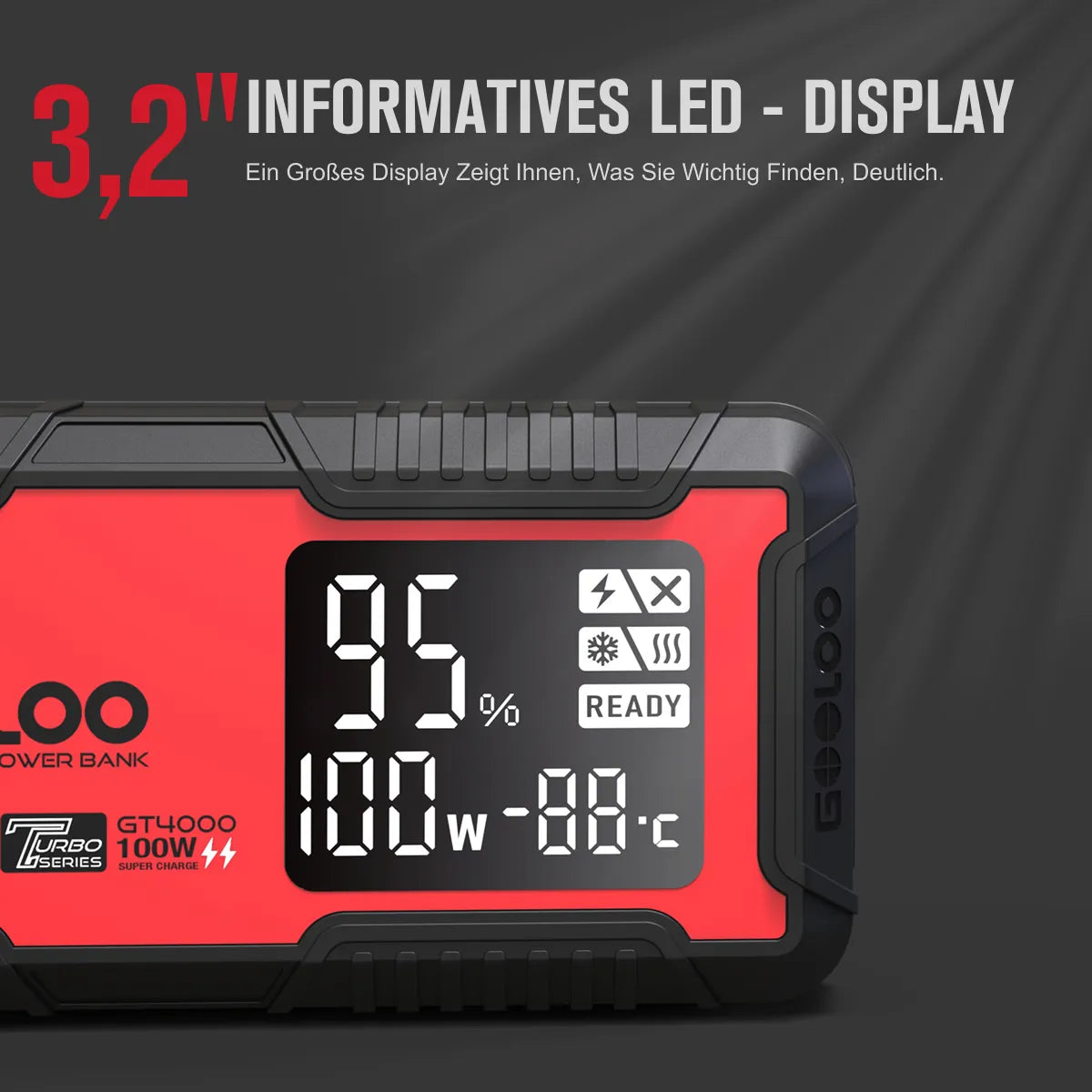GOOLOO GT4000 Starthilfe Powerbank 4000A 100W Vorwärmtechnologie 12V, für 12L Benzin/10L Diesel, -40°C bis 60°C