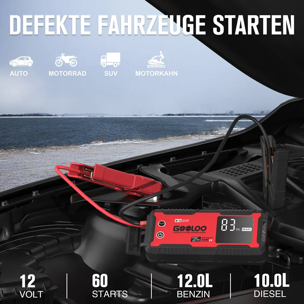 GOOLOO GT4000 Starthilfe Powerbank 4000A 100W Vorwärmtechnologie 12V, für 12L Benzin/10L Diesel, -40°C bis 60°C