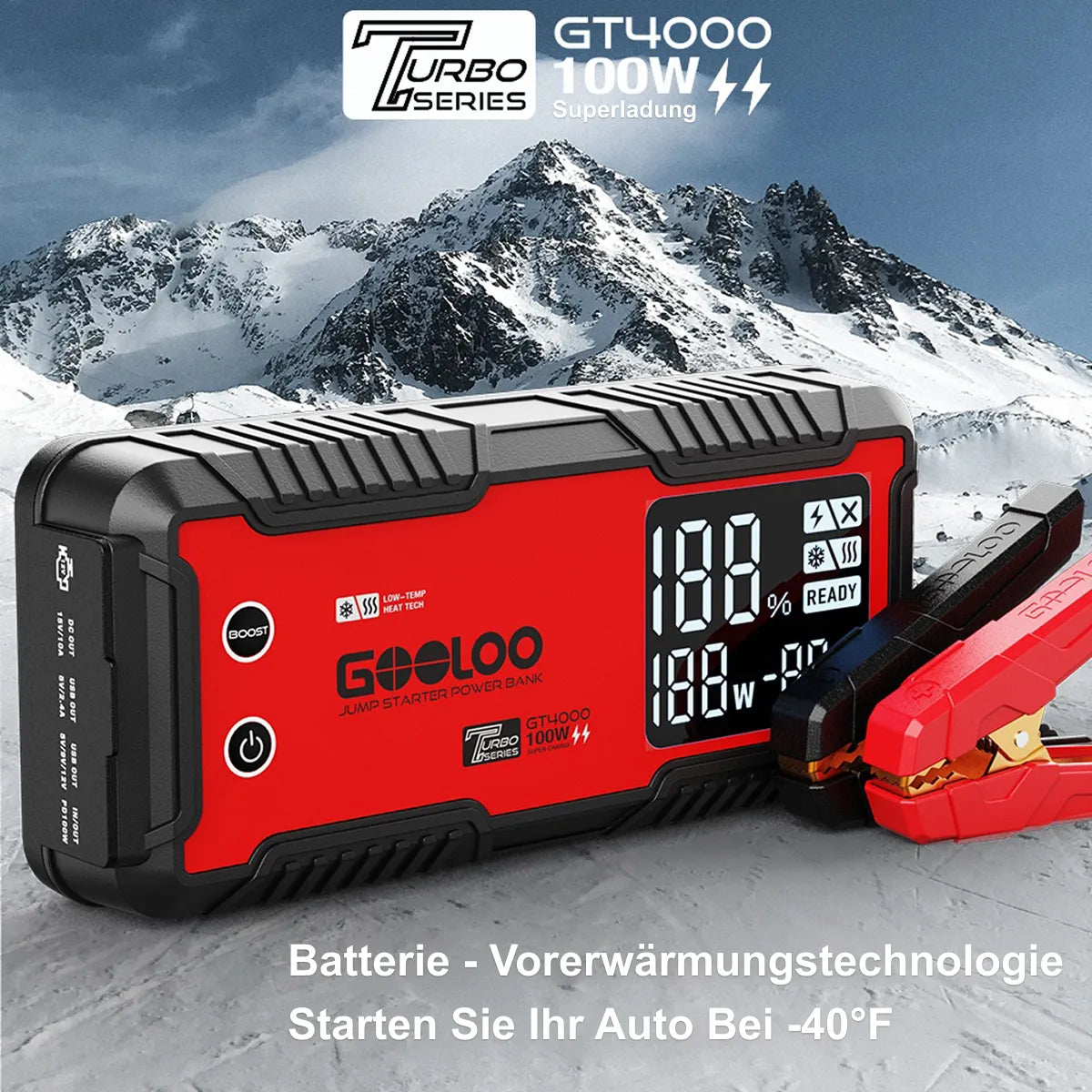 GOOLOO GT4000 Starthilfe Powerbank 4000A 100W Vorwärmtechnologie 12V, für 12L Benzin/10L Diesel, -40°C bis 60°C
