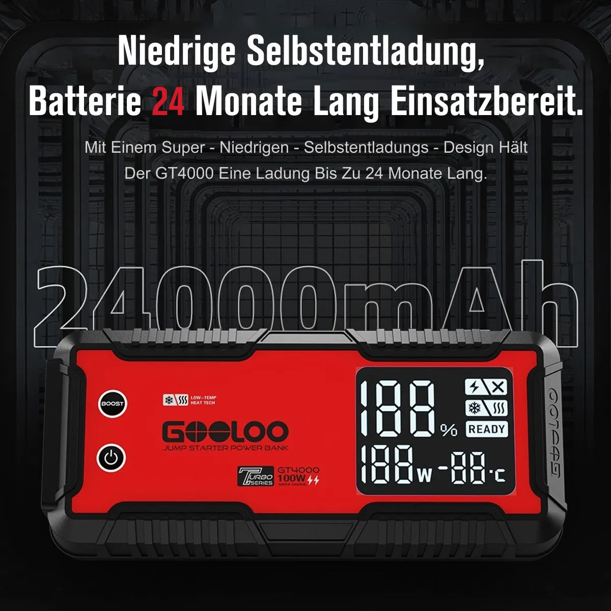 GOOLOO GT4000 Starthilfe Powerbank 4000A 100W Vorwärmtechnologie 12V, für 12L Benzin/10L Diesel, -40°C bis 60°C