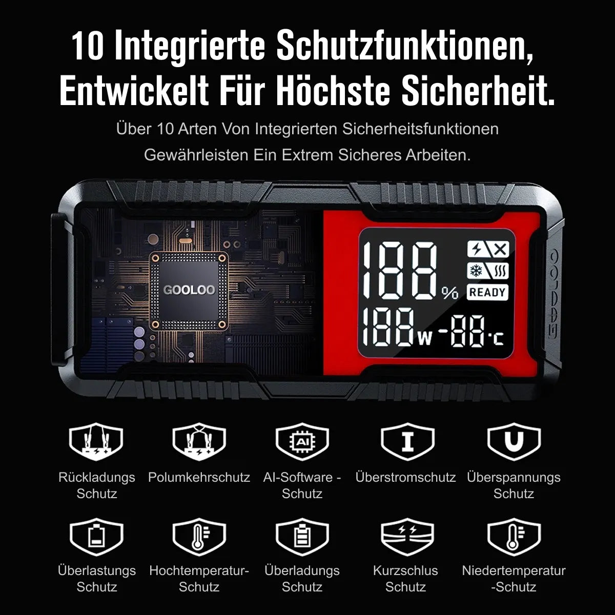 GOOLOO GT4000 Starthilfe Powerbank 4000A 100W Vorwärmtechnologie 12V, für 12L Benzin/10L Diesel, -40°C bis 60°C