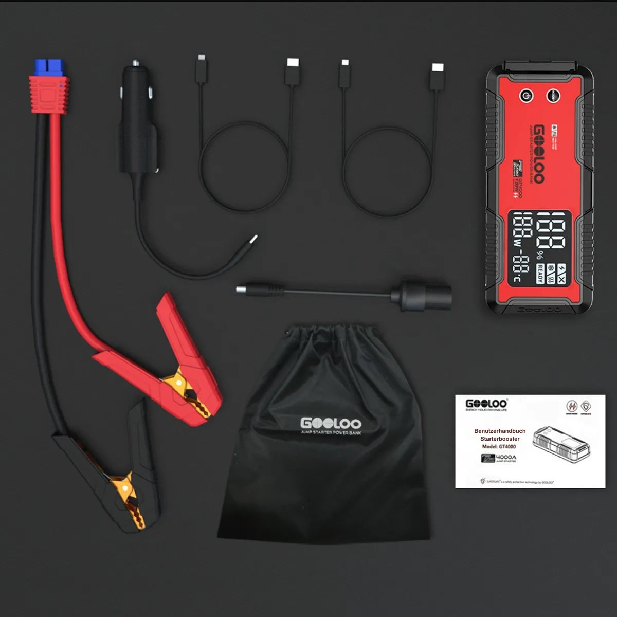 GOOLOO GT4000 Starthilfe Powerbank 4000A 100W Vorwärmtechnologie 12V, für 12L Benzin/10L Diesel, -40°C bis 60°C