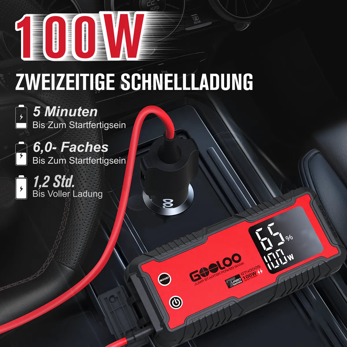 GOOLOO GT4000S  Starthilfe Powerbank 4000A 100W 12V, für 12L Benzin/10L Diesel, -20°C bis 60°C