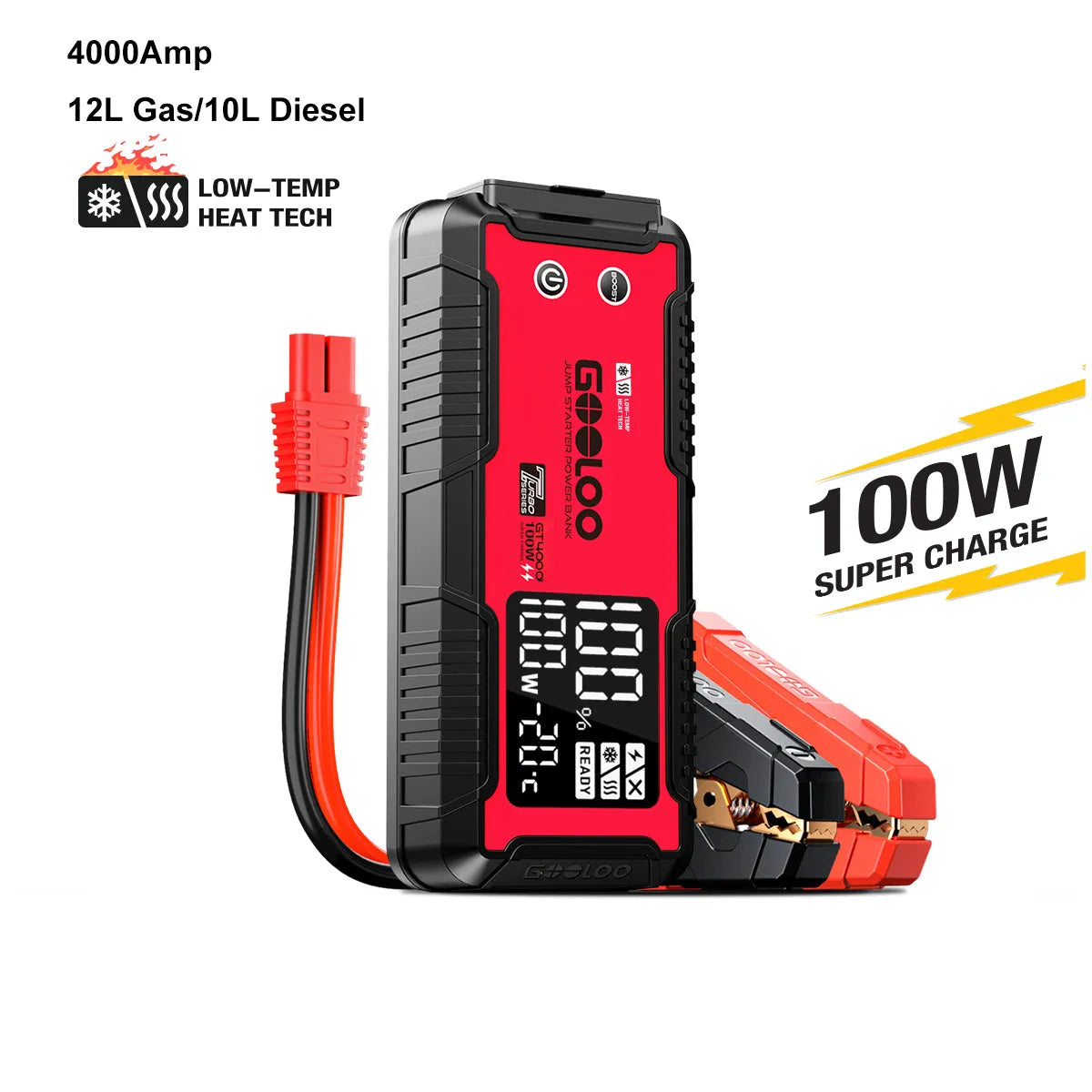 GOOLOO GT4000 Starthilfe Powerbank 4000A 100W Vorwärmtechnologie 12V, für 12L Benzin/10L Diesel, -40°C bis 60°C