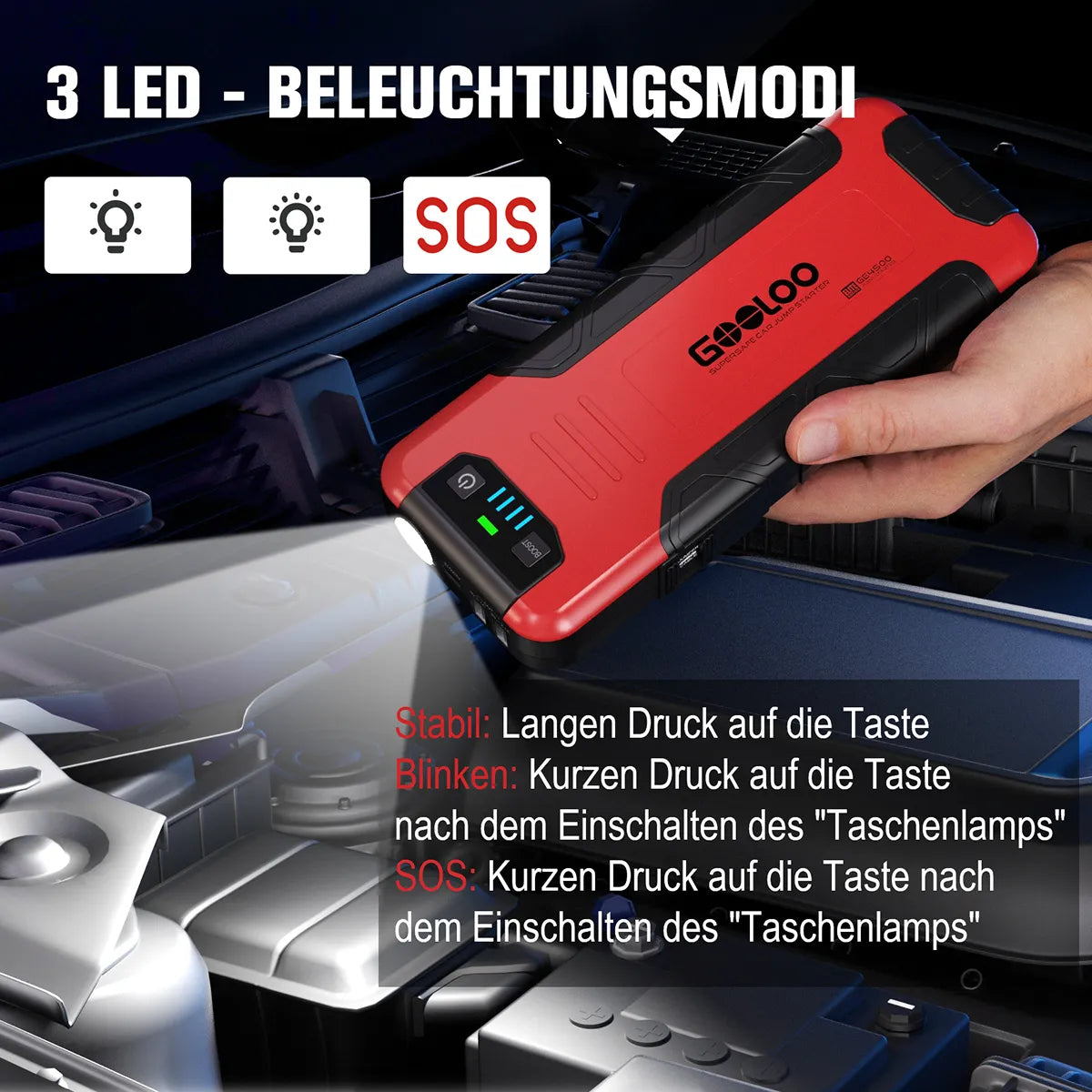 GOOLOO GE4500 Starthilfe Powerbank 4500A 12V, für 10L Benzin/8L Diesel, -20°C bis 60°C