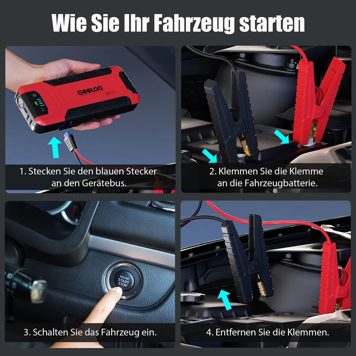 GOOLOO GE4500 Starthilfe Powerbank 4500A 12V, für 10L Benzin/8L Diesel, -20°C bis 60°C