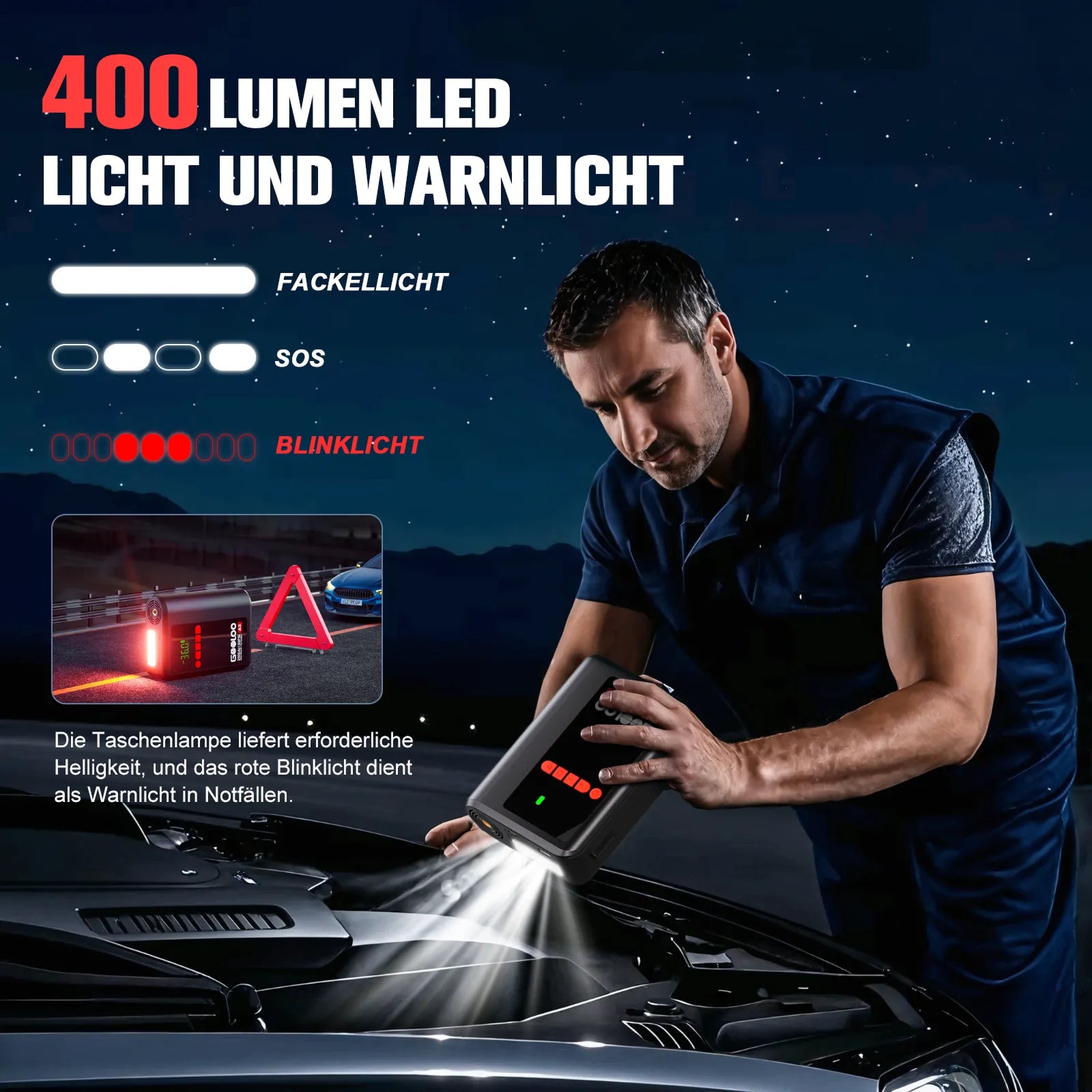 GOOLOO A2 Starthilfe Powerbank mit Luftkompressor  2500A 12V, für 8L Benzin/6L Diesel, -20°C bis 60°C